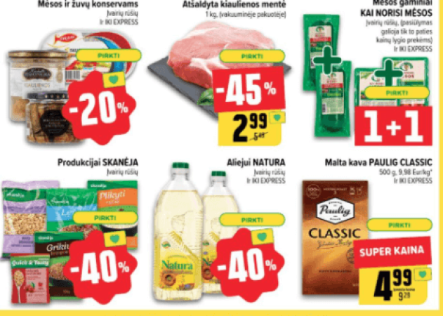 RIMI: Auksaspalvės dorados – 43%, MAXIMA: Apelsinai – 46%. IKI, LIDL, Express Market ir kt. 2 savaitės (2025.01.07–01.13) akcijos ir nuolaidos